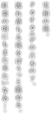 実相の滝。タカオカエデの古木の下、流れ落ちる滝をぼうっと眺める。紅葉の頃にもまた来たいなあ・・・